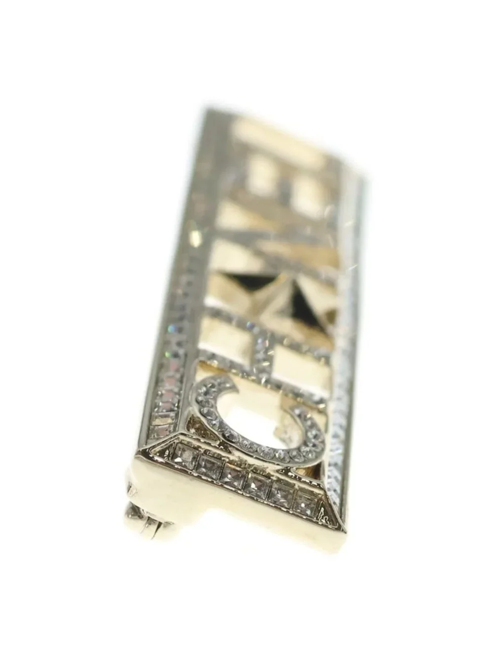 Chanel Rhinestone Logo Brooch Pin Badge Gold